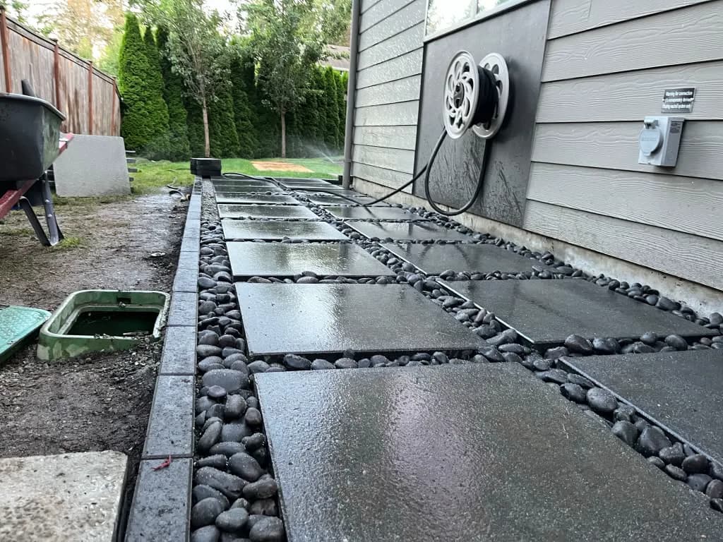 Black slate stepping stone walkway