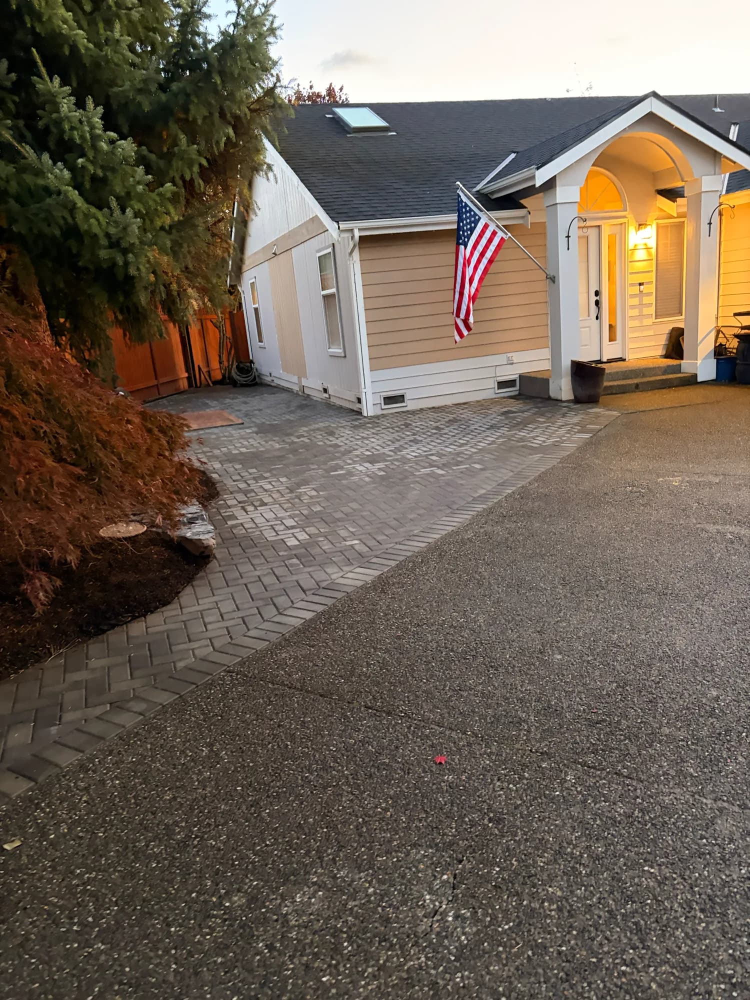 Herringbone paver driveway