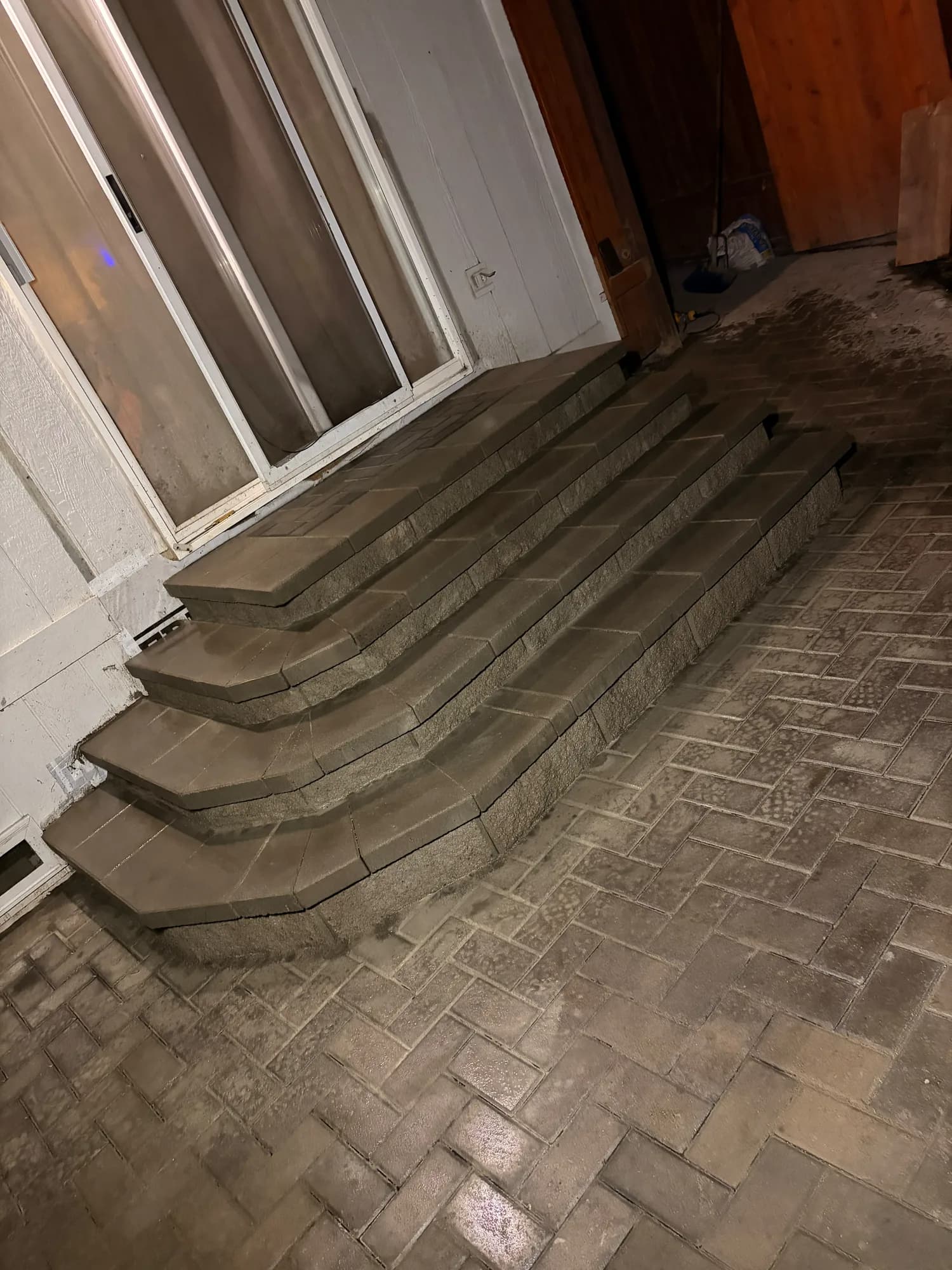 Paver steps at night